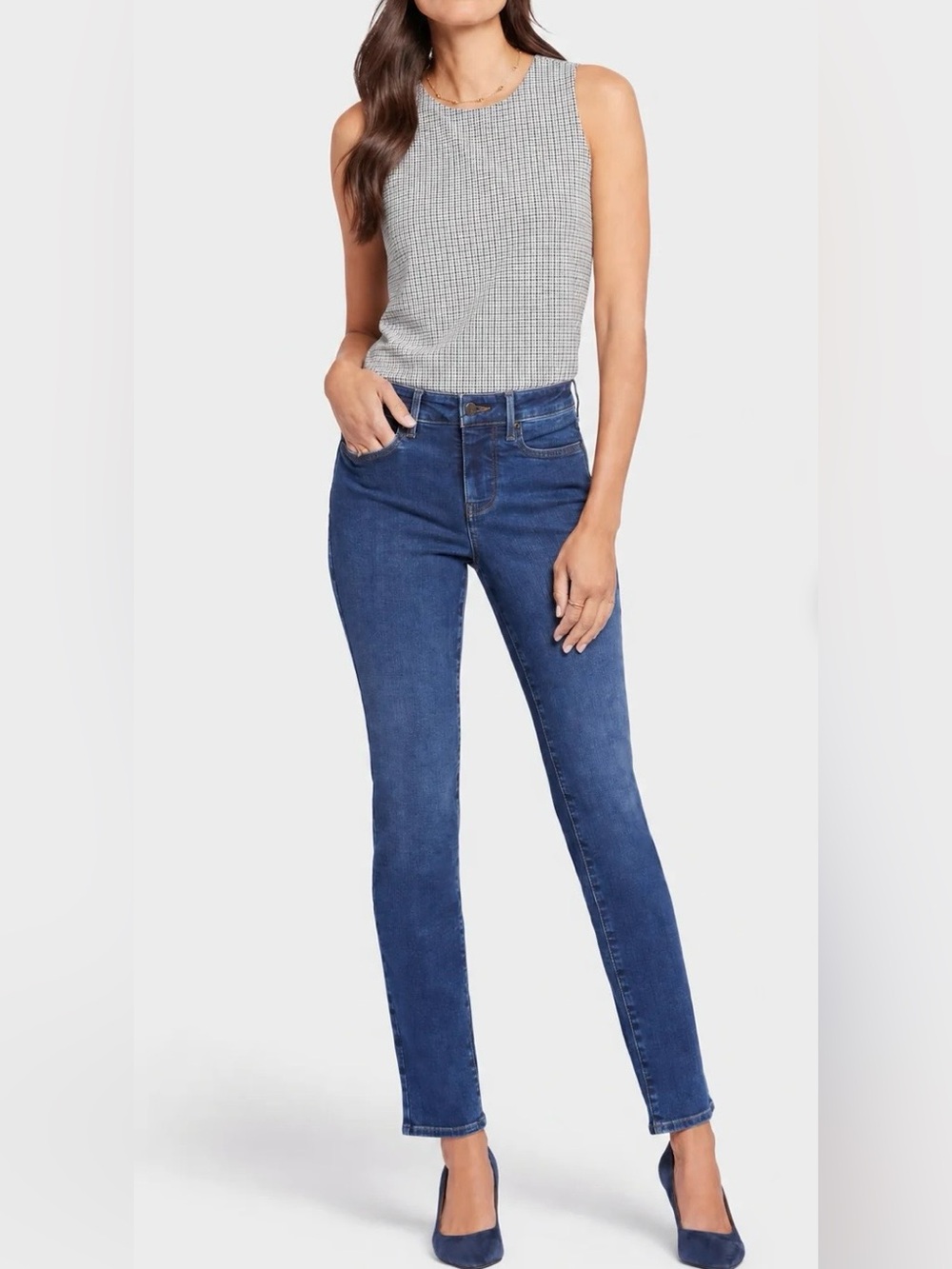 NYDJ High Rise Sheri Slim Fit Slimming Panel Jeans, Medium Blue Stone Wash Sz 16